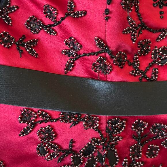 Vintage Bill Levkoff Black & Red Beaded Satin Gown Dress Plus Size 20 Y2K Formal - Picture 7 of 8